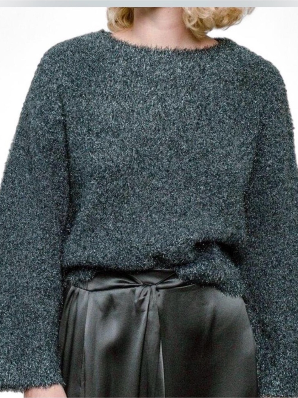 Vince Slouchy Black & Blue/Green Metallic Crewneck Sweater Sz S